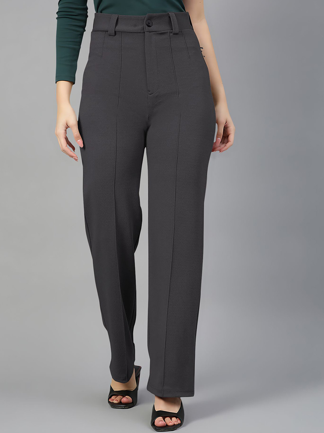Dream Beauty Fashion Maahir Women Straight Fit High-Rise Easy Wash Pleated Trousers