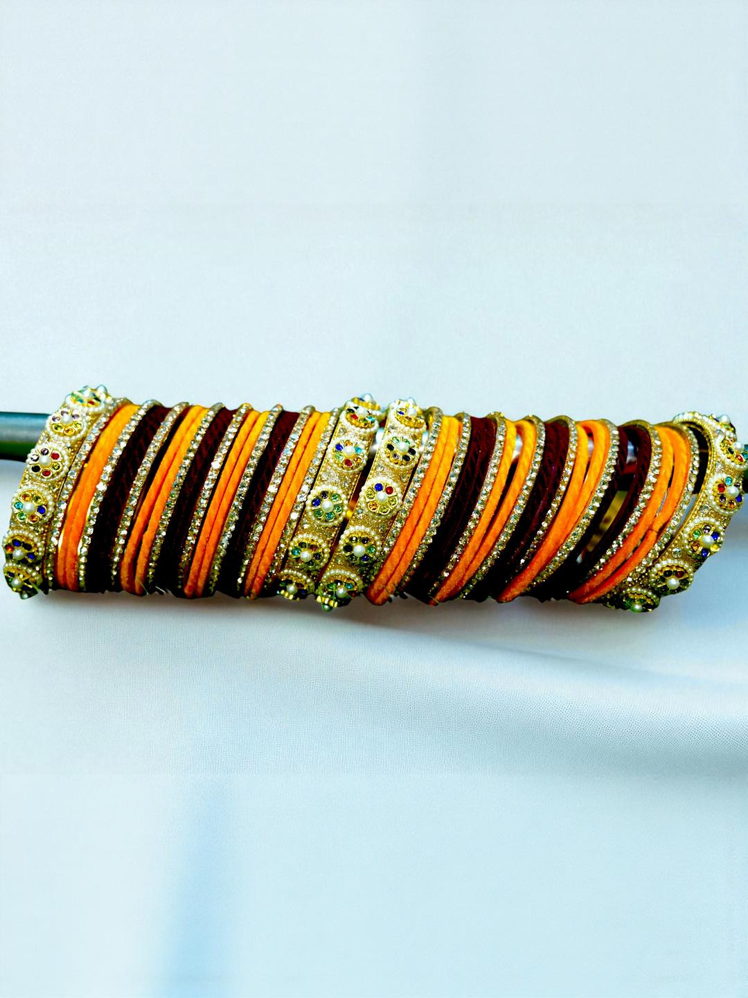 Nari Nakhre Set Of 40 Multicoloured Glass Zircon Bangles