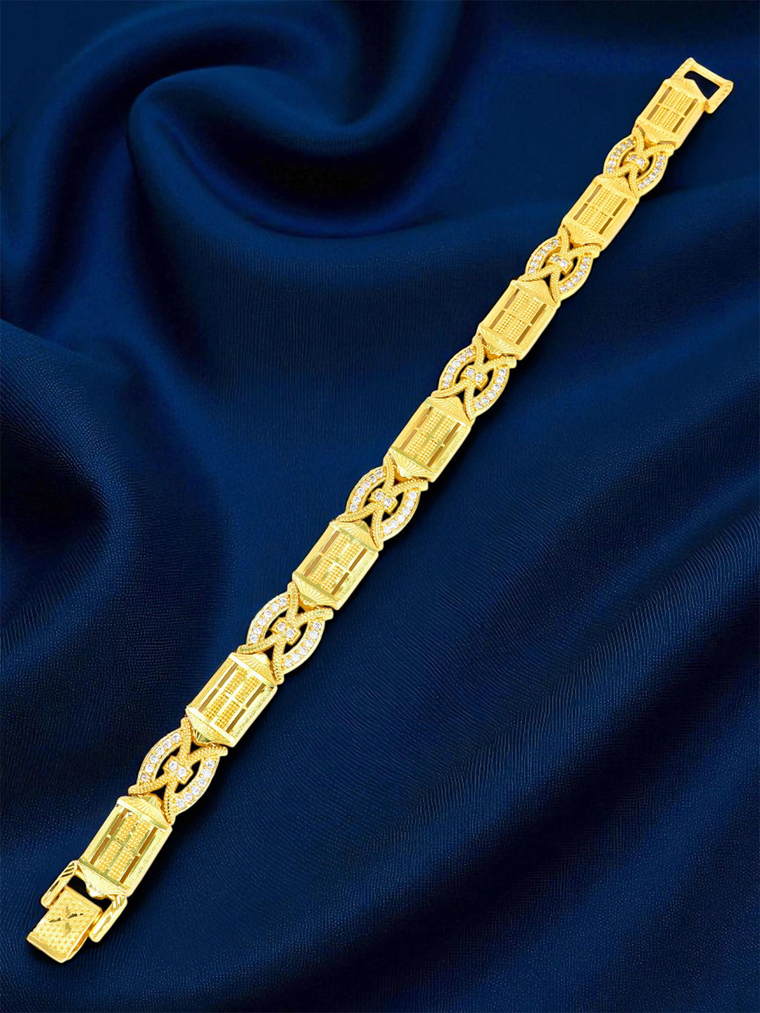 City Girl  Men 24K Gold Plated American Diamond Studded Link Bracelet