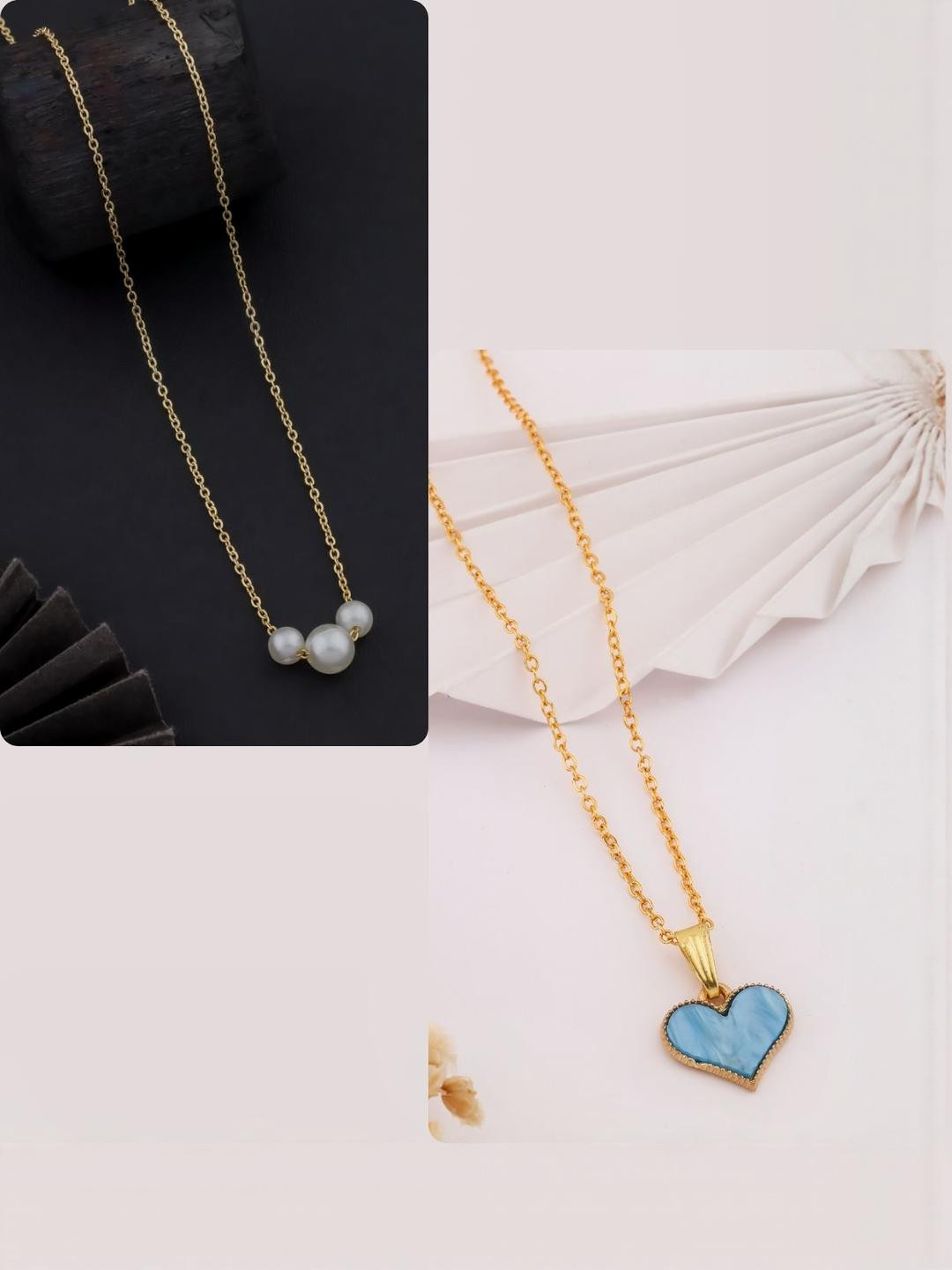 DressBerry Women Set of 2 Blue and White Brass Gold-Plated Necklace