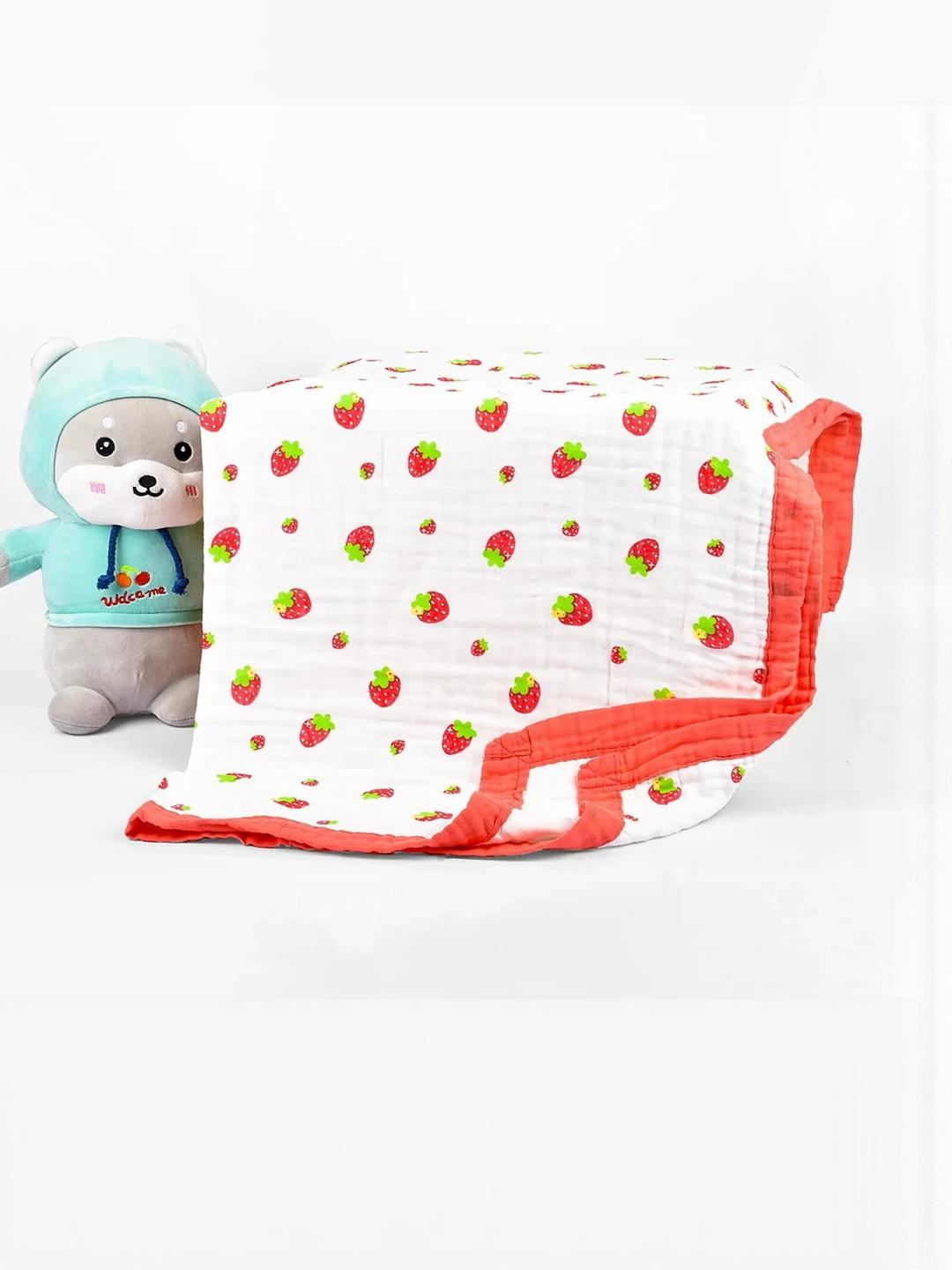 Baby Station White & Red Mild Winter 350 GSM Single Bed Blanket