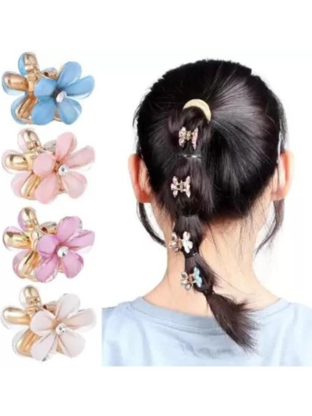DN ENTERPRISES Women Set of 4 Mini Flower Design Claw Clip