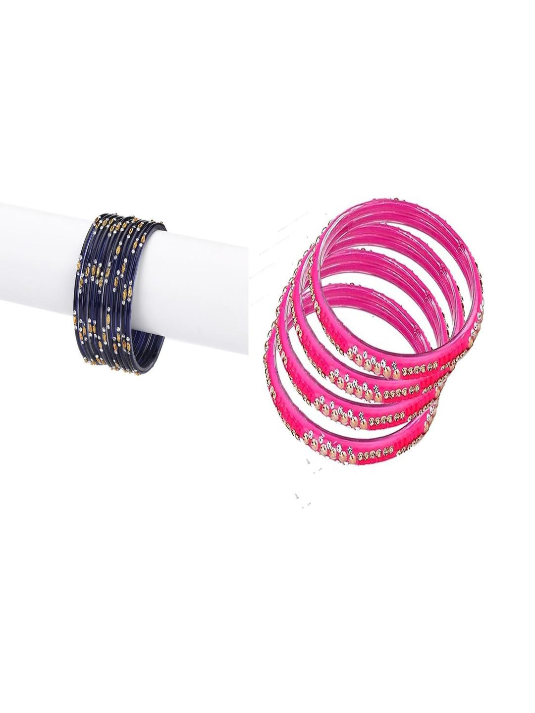 1ST TIME Women Pack Of 2 Blue And Pink Glass Ethnic Handcrafted Traditional Bangle