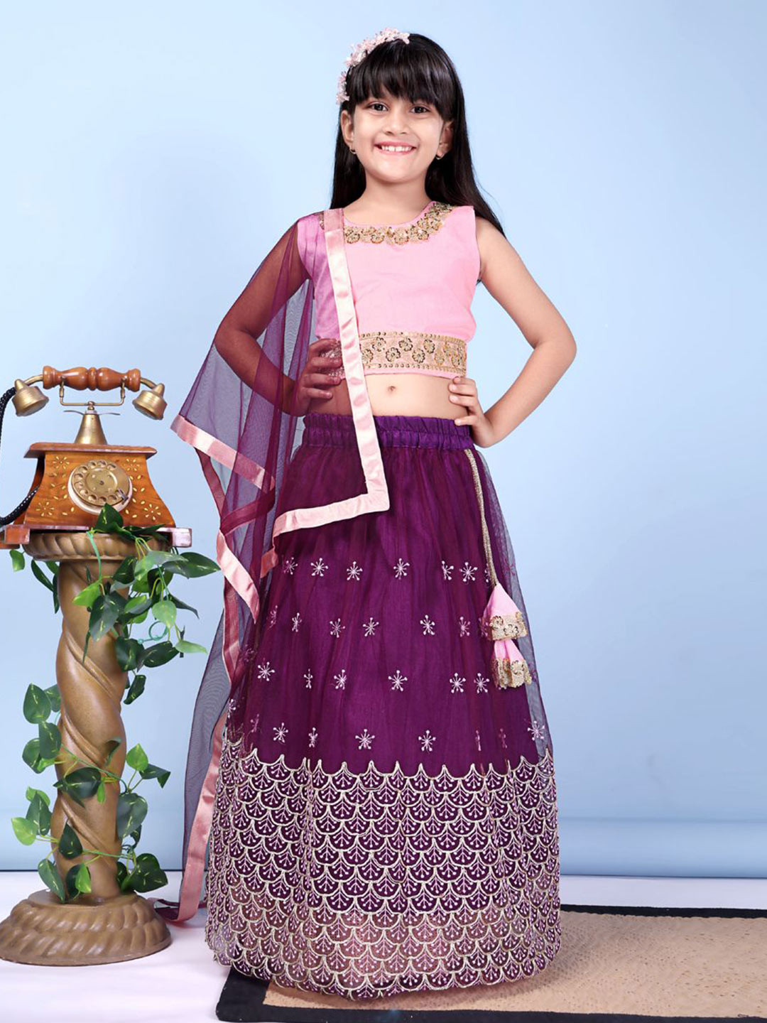 satyamfab Girls Embroidered Thread Work Ready To Wear Lehenga & Blouse With Dupatta