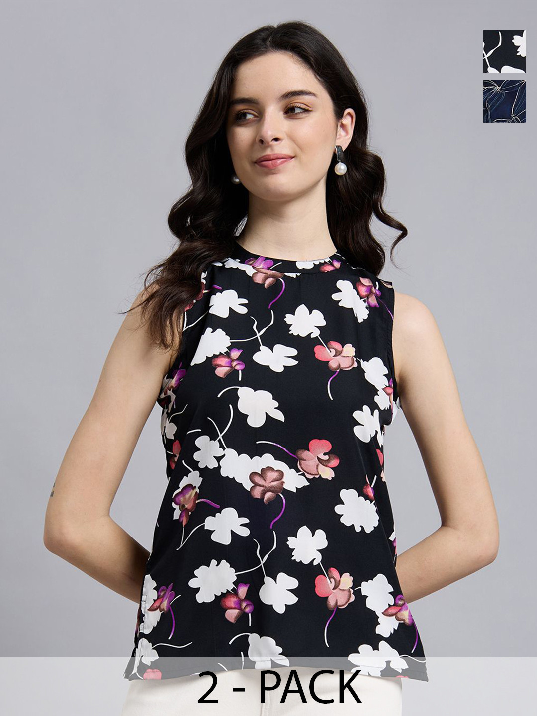 THE FAB FACTORY Women Pack of 2 Floral Print Top
