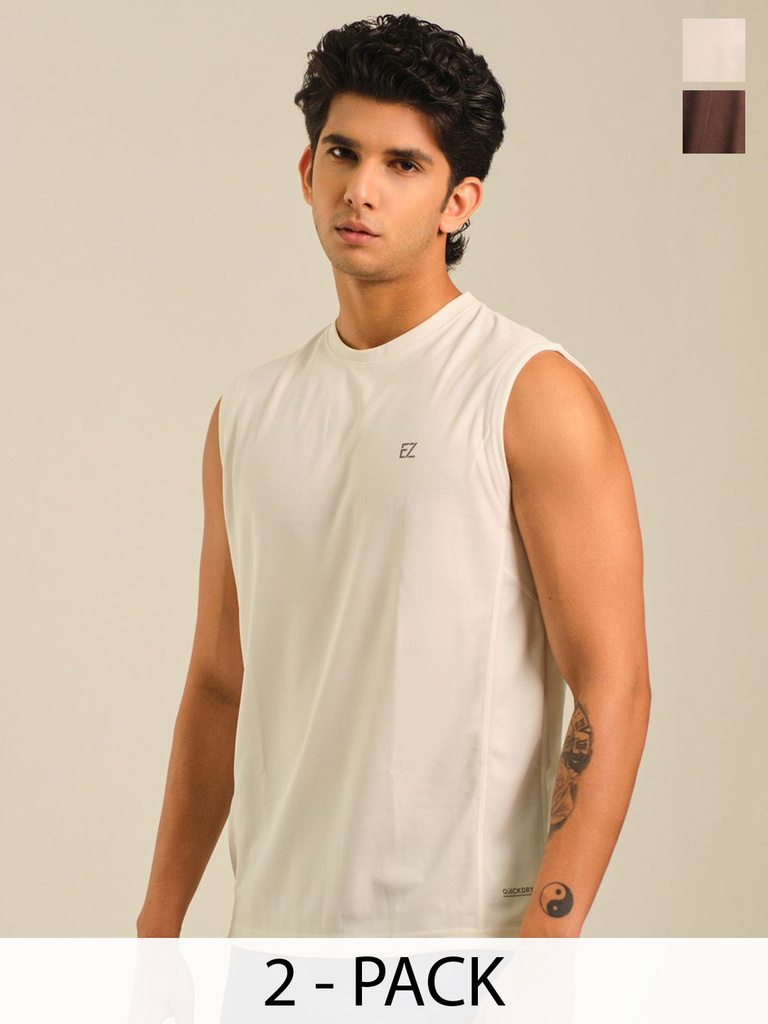 EAZY Pack Of 2 Round Neck Dry-Fit Tank Vests EZ_QDRN_WHITE_METALM_S