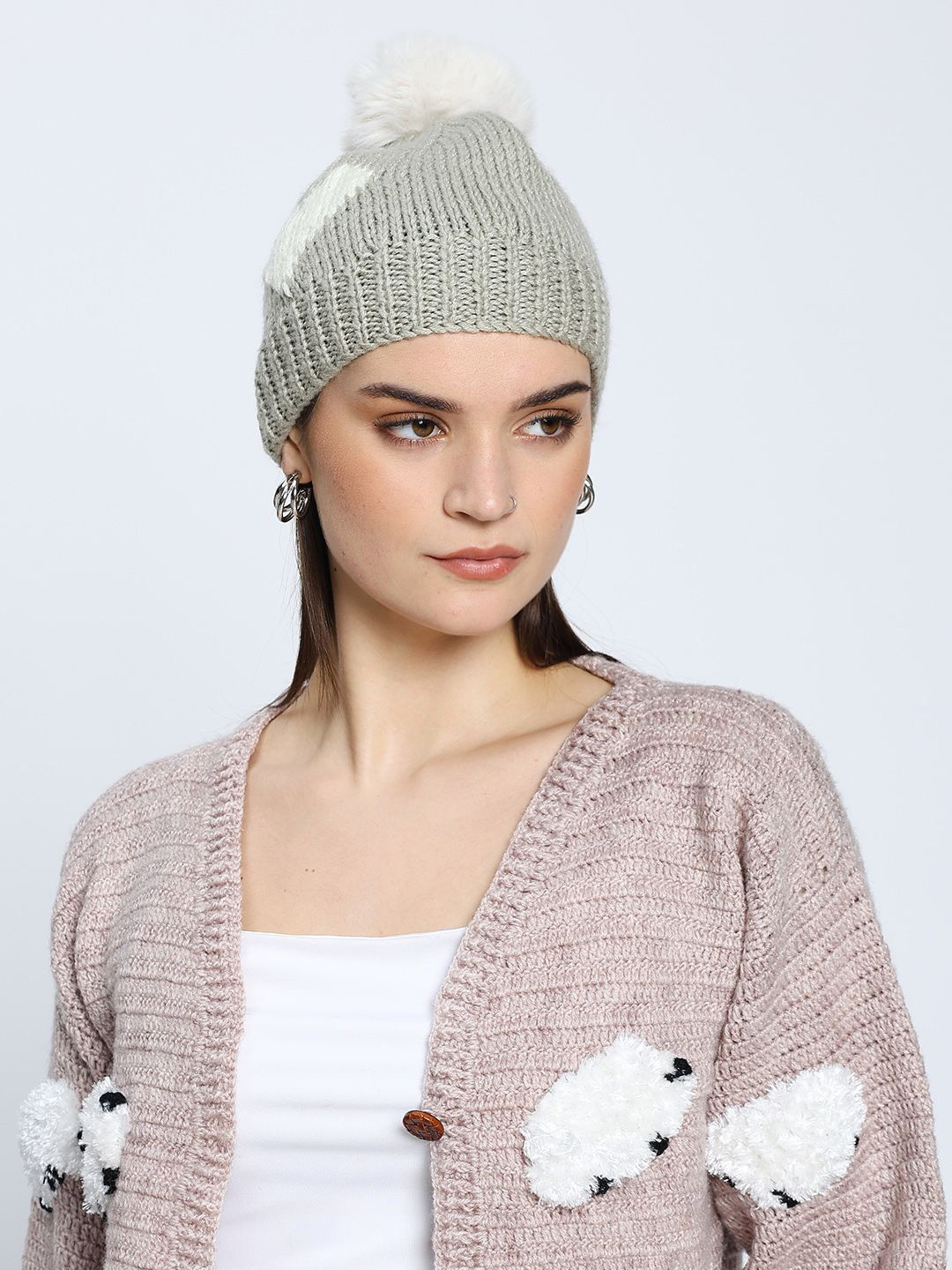 Sugercandy Women Woollen Heart Handmade Beanie