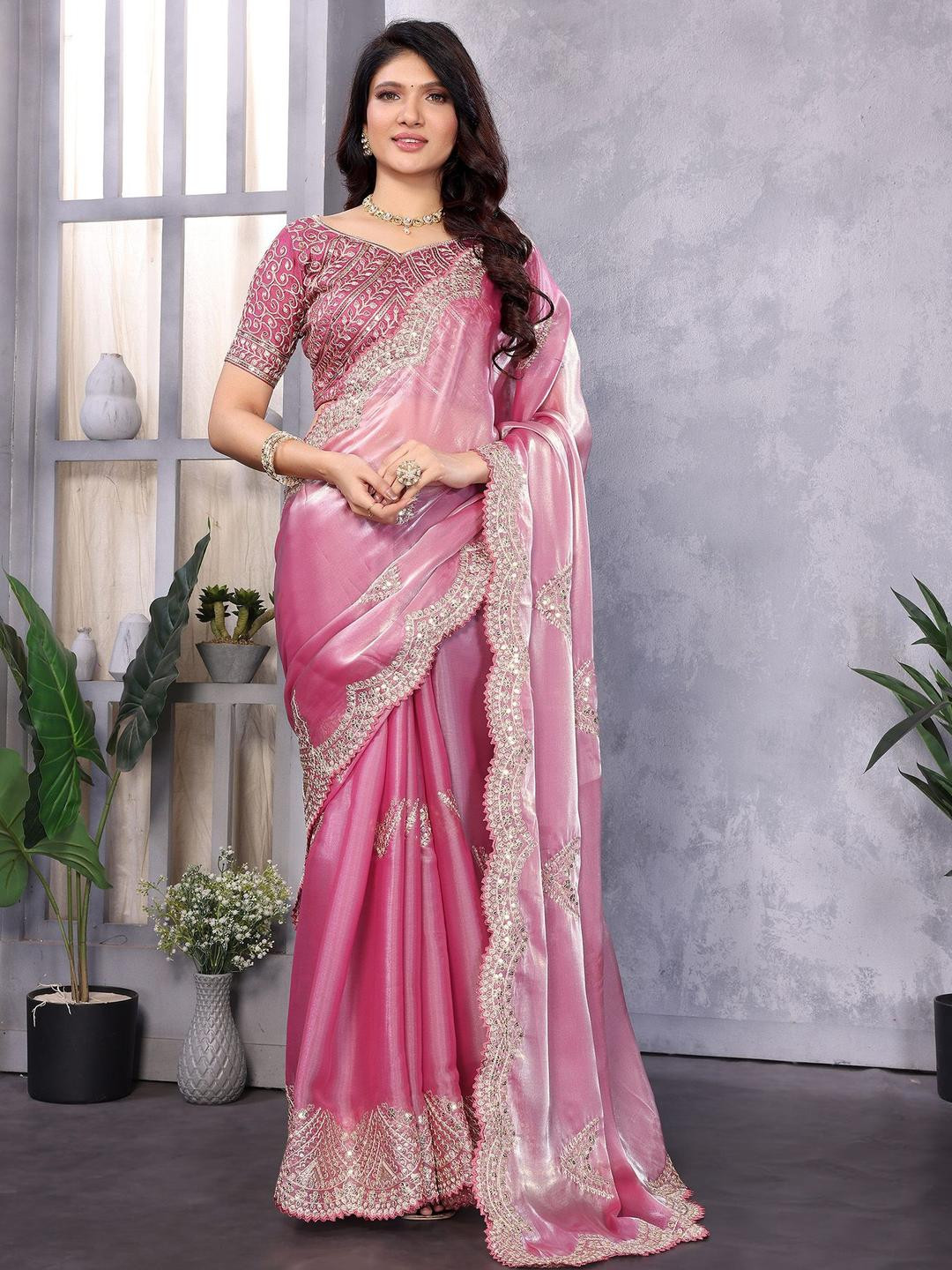 elora Woven Design Embroidered Heavy Work Saree