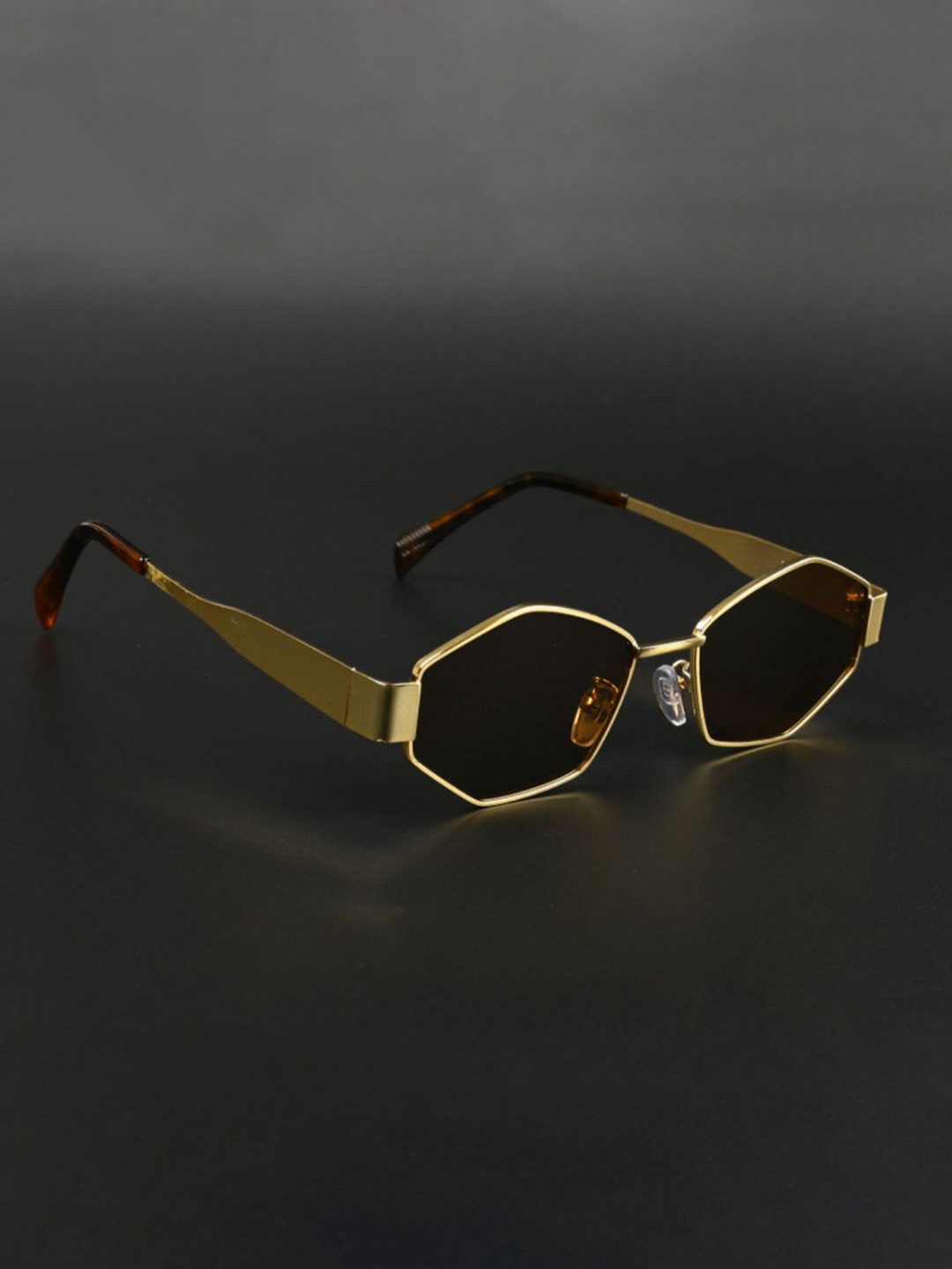 IFLASH Unisex Brown Lens & Gold-Toned Cateye Sunglasses with UV Protected Lens