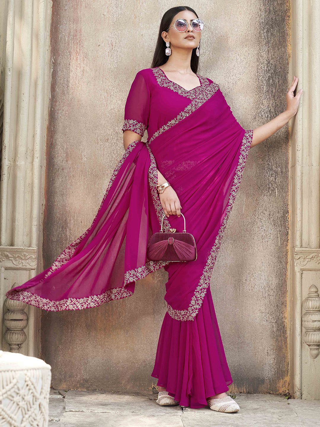 Tikhi Imli Zari Work  Ready to Wear Gown Saree