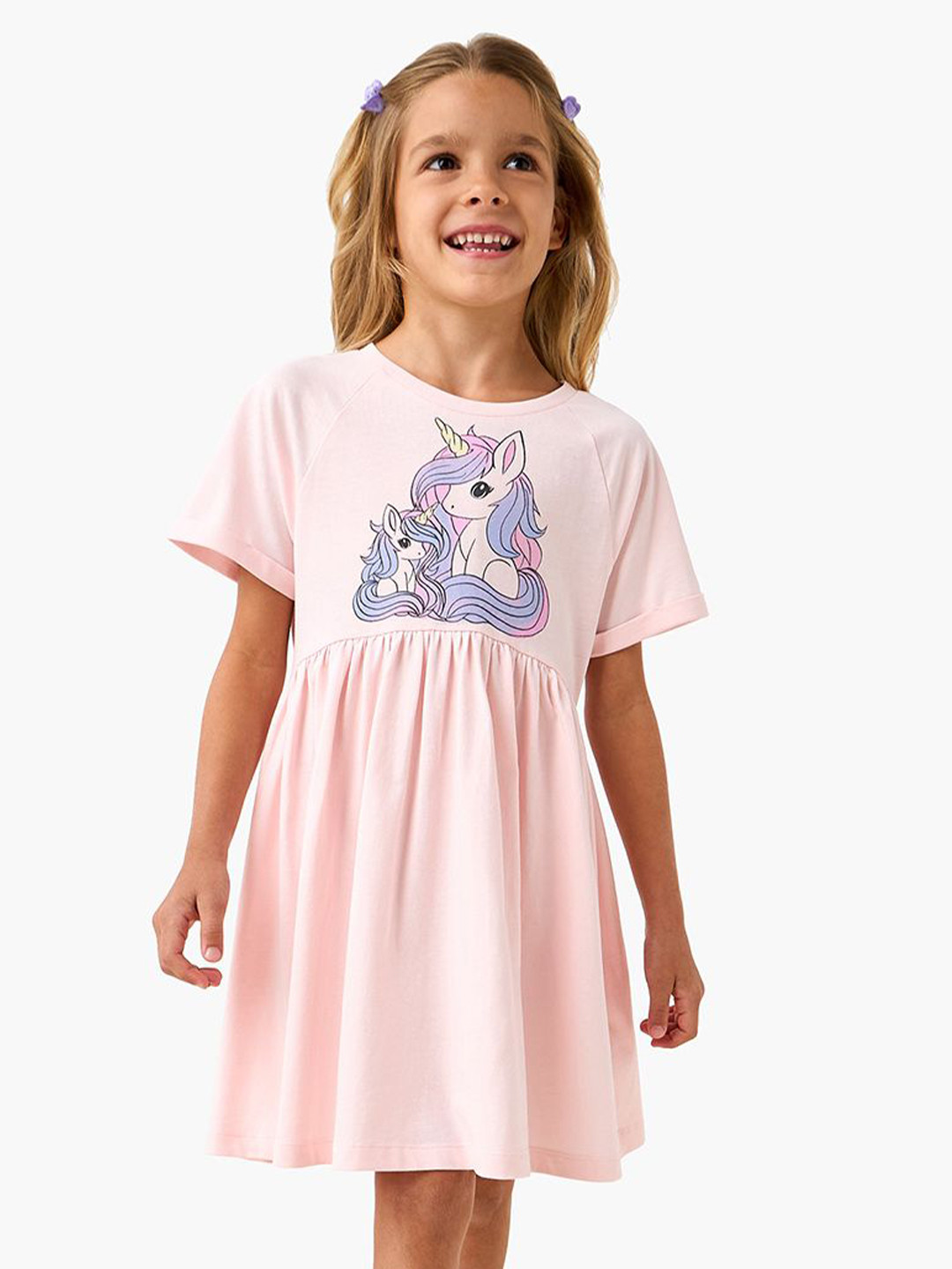 Juniors by Babyshop Girls Unicorn Cotton Printed Fit & Flare Dress