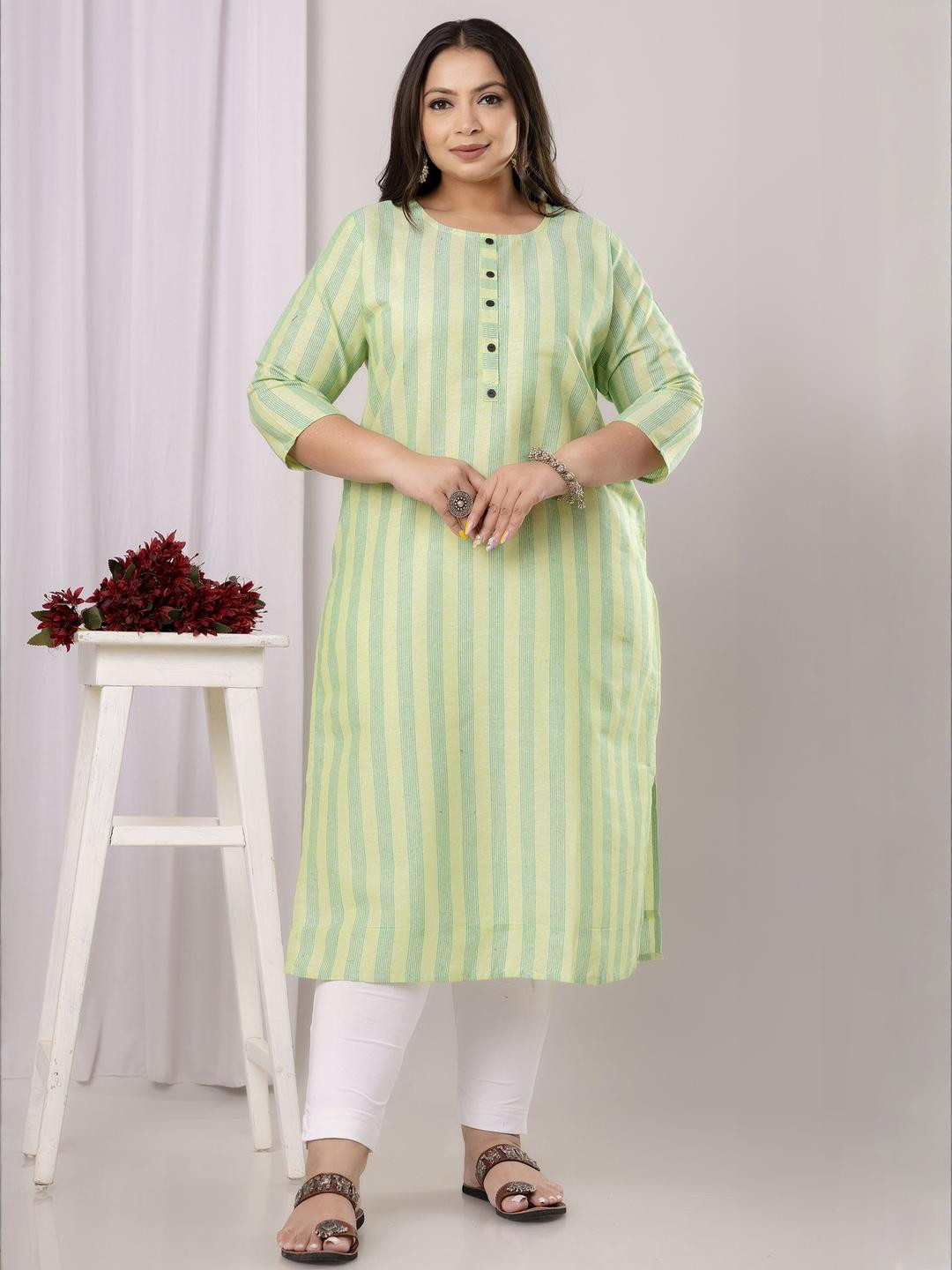 SHRITIKA Women Green Pure Cotton Kurtis