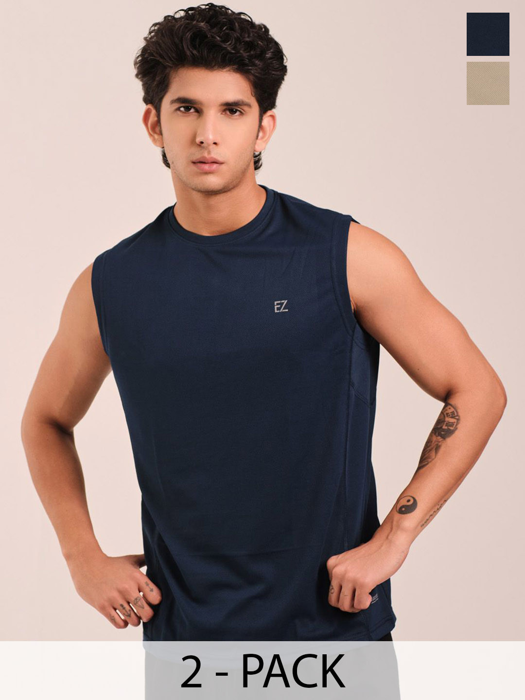 EAZY Men Pack Of 3 Round Neck Sleeveless Dry-Fit Tank Vests