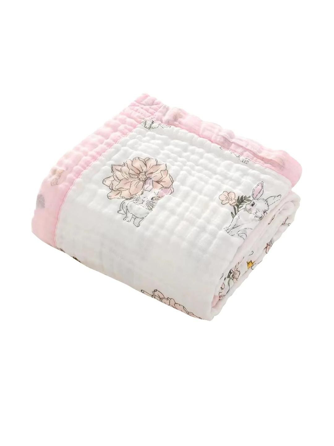 Baby Station Unisex Kids Pink & White Floral AC Room 350 GSM Blanket