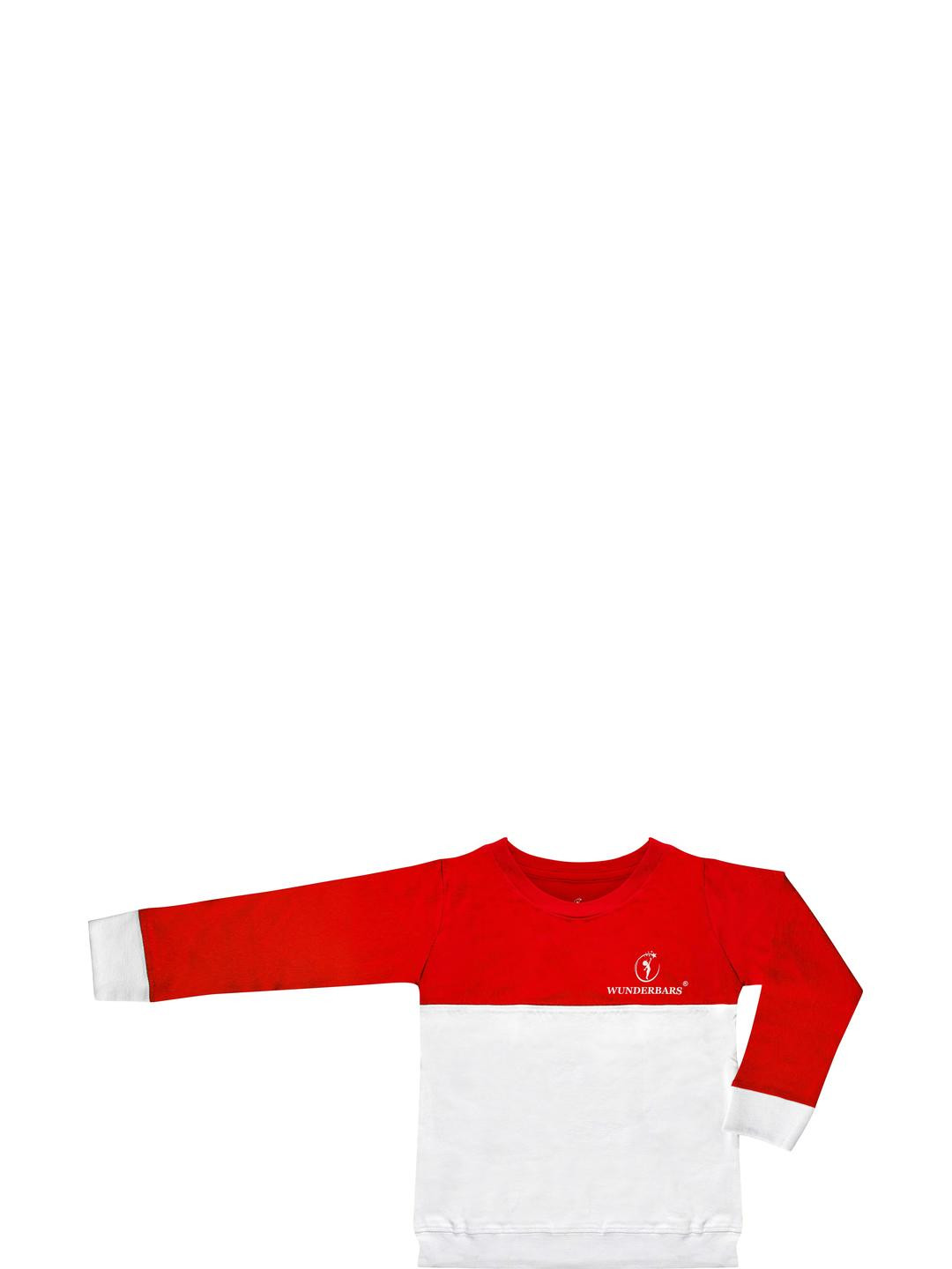 Wunderbars Unisex Kids Red And White Colourblocked solid T-shirt