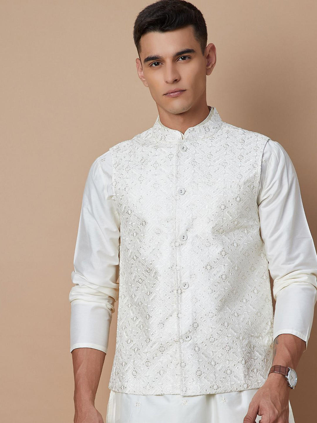 Melange by Lifestyle Men Embroidered Kurta Set with Nehru Jacket