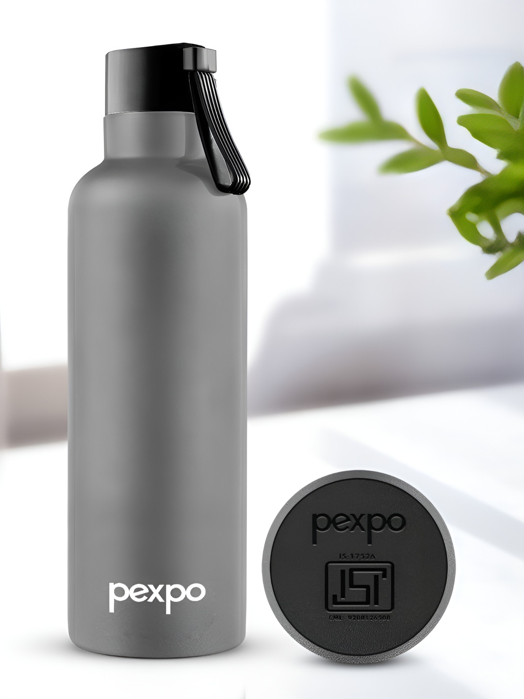 Pexpo Grey & White Brand Logo Printed Stainless Steel Water Bottle-750ml