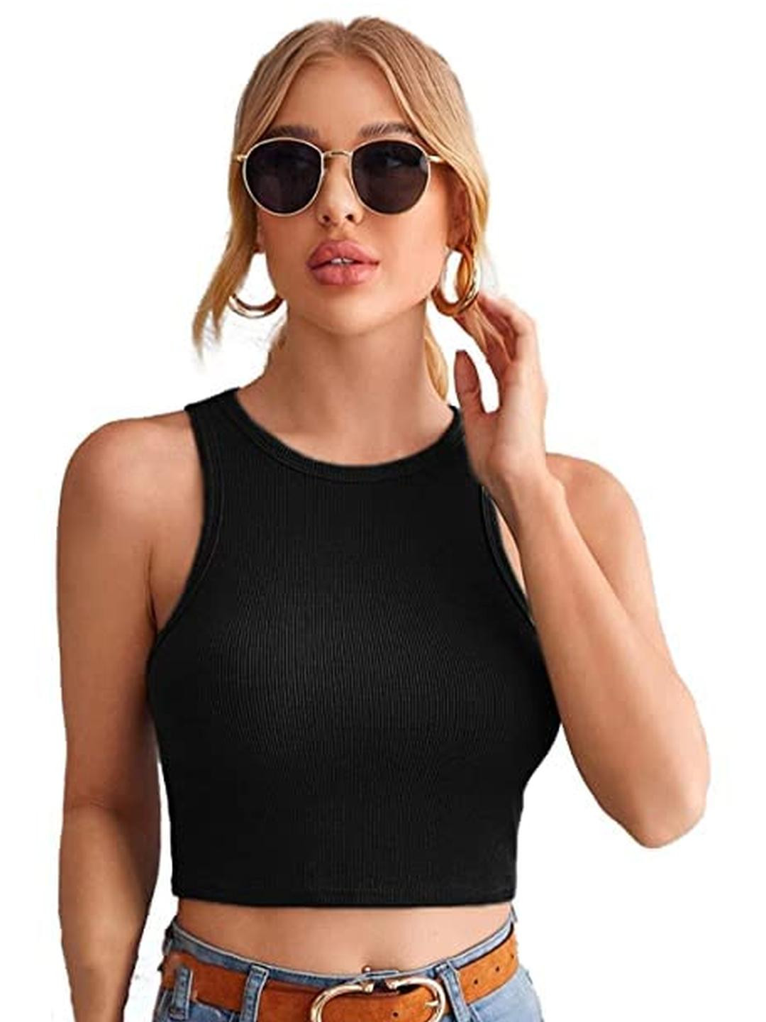 Rzlecort Black Halter Neck Cotton Top
