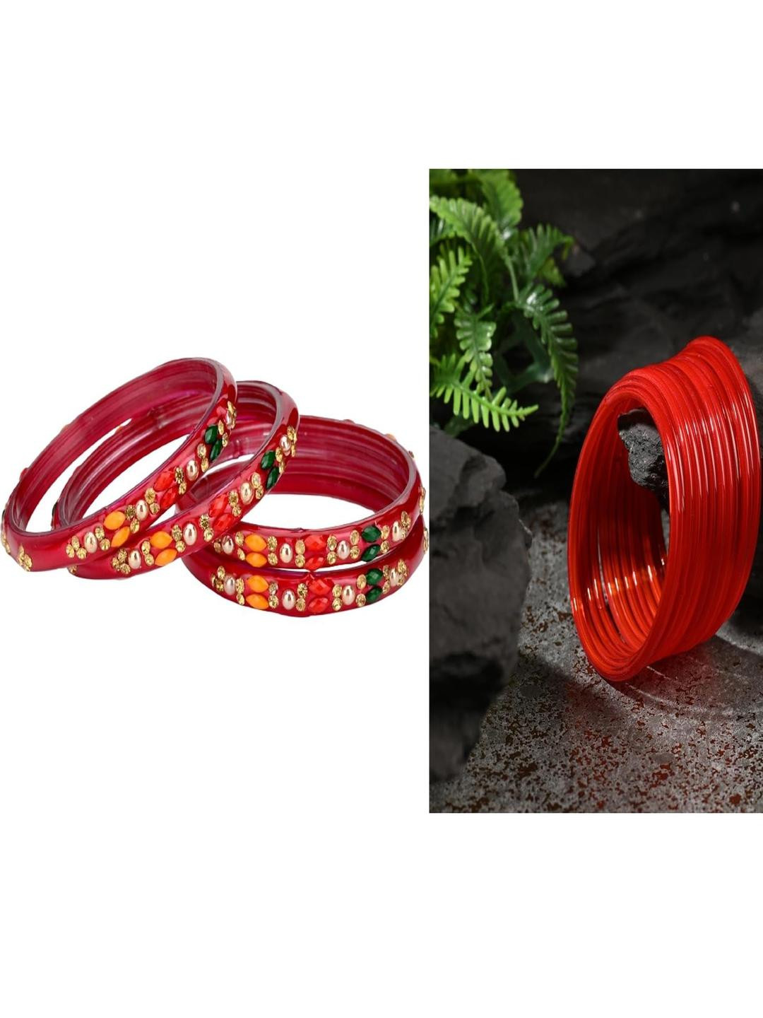1ST TIME Set Of 16 Artificial Stones & Beads Antique Glass Bangles