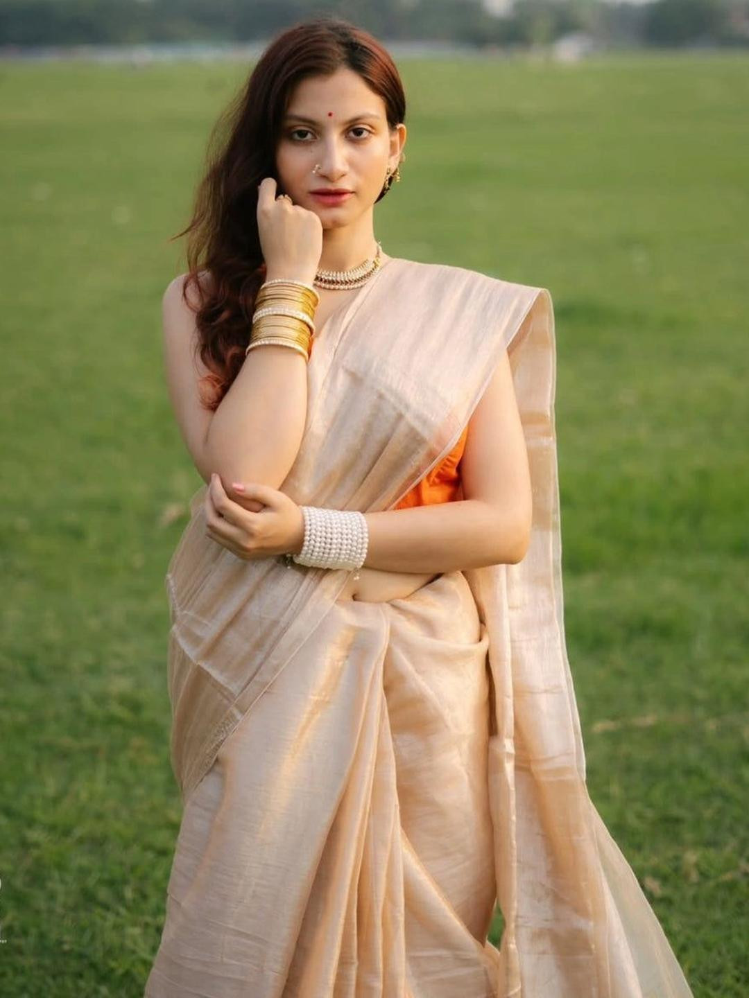 Jinal & Jinal Raga Tissue Cotton Saree with Matching Running Blouse