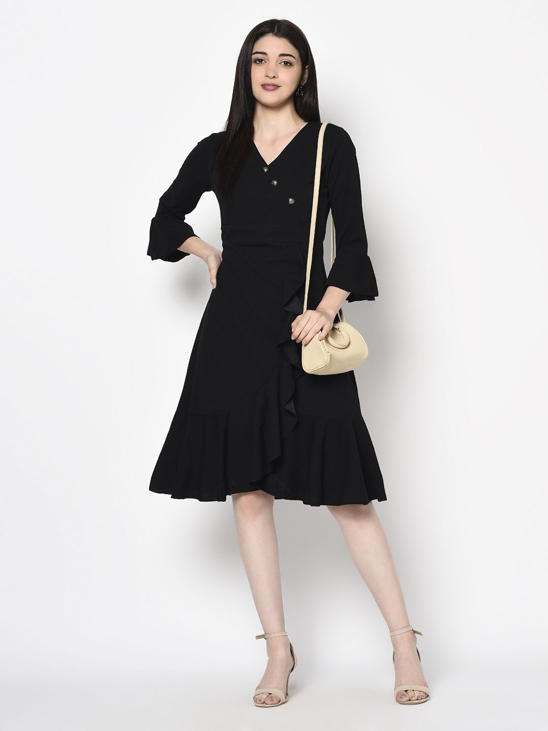 Miss Grace Women Solid Flared Sleeve Fit & Flare Dress