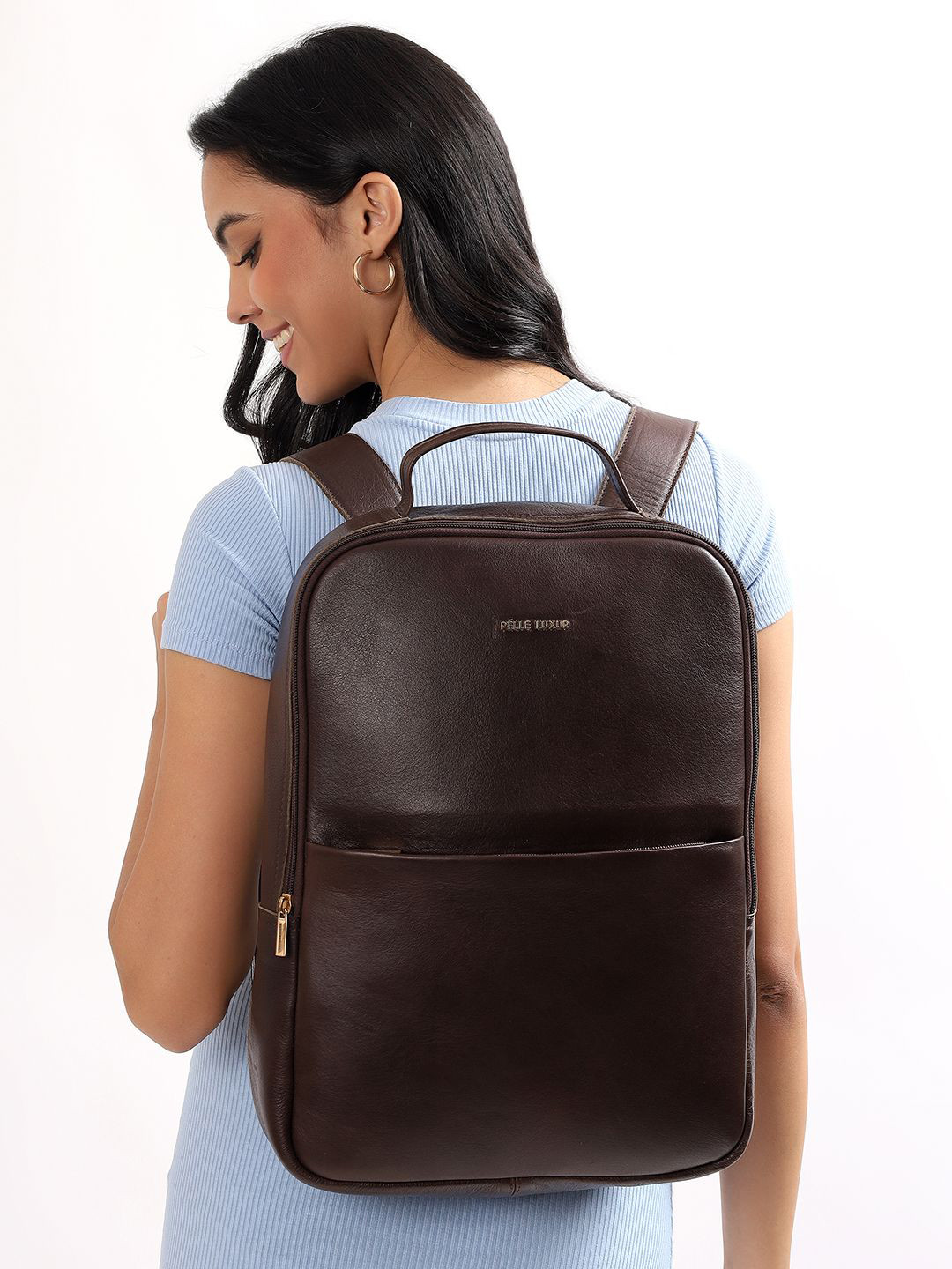 PELLE LUXUR Unisex Textured Leather Large Backpack