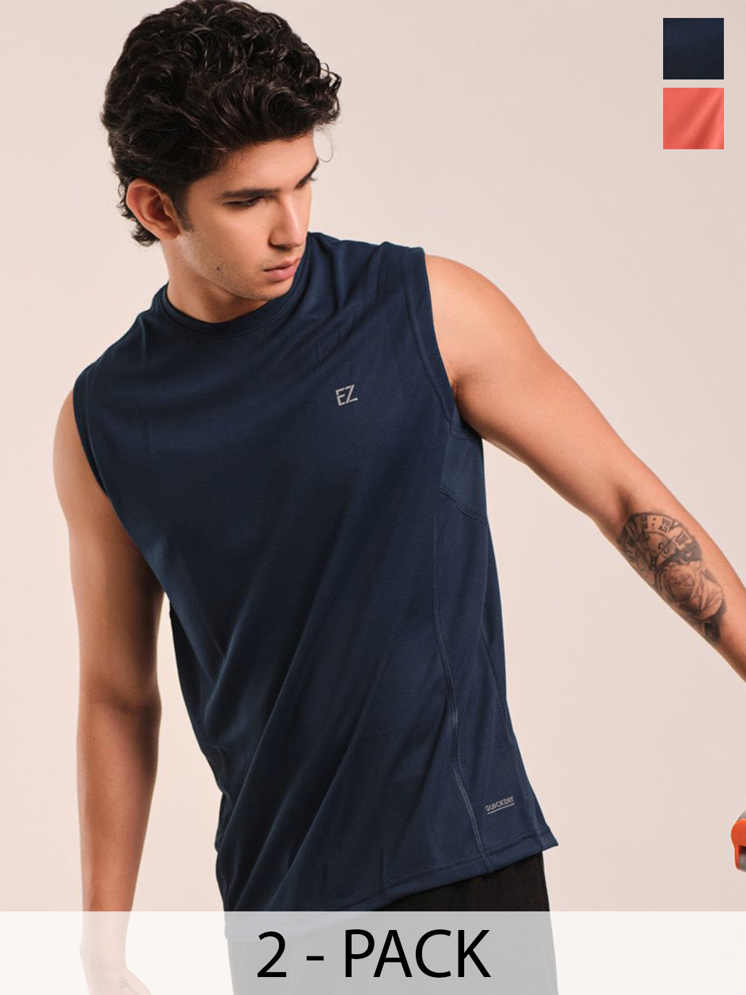 EAZY Men Pack Of 2 Round Neck Sleeveless Dry Fit Gym Vest