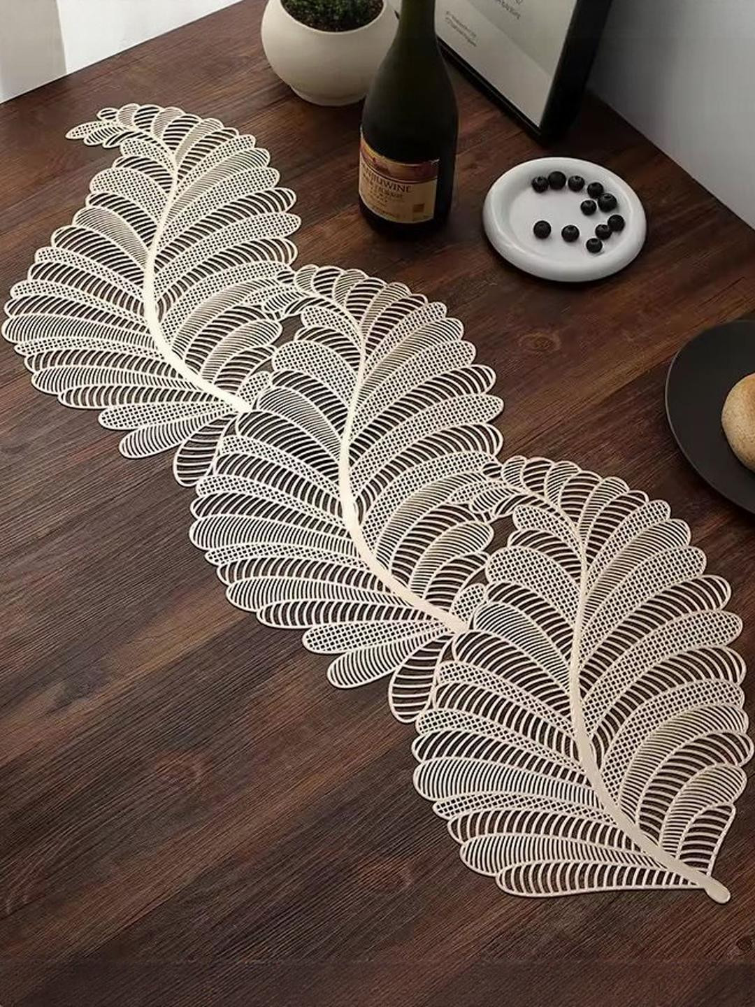 MONKDECOR Rexine Cutwork Waterproof Table Runner