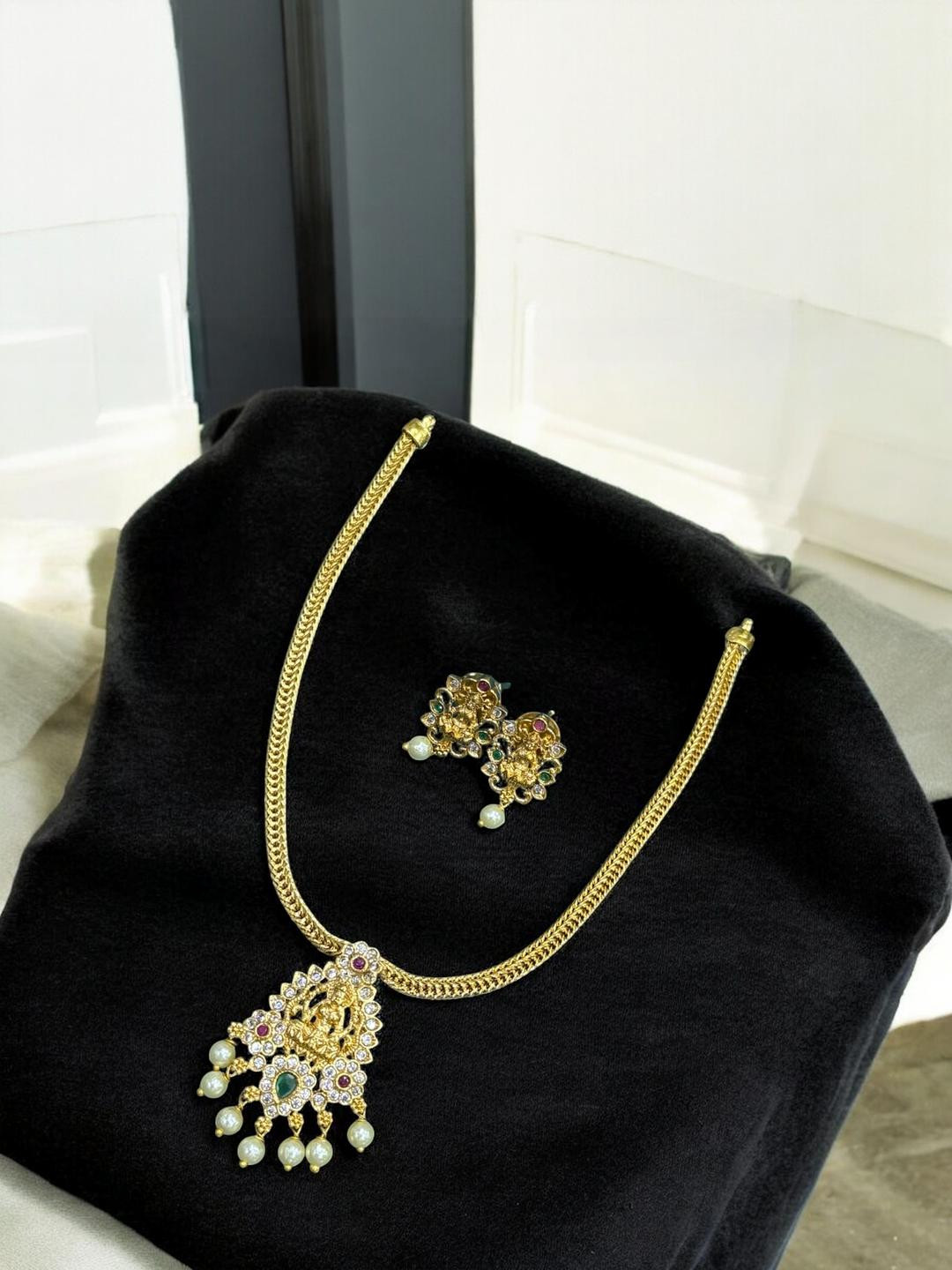 K C JEWELZ Brass Gold Plated American Diamond JEWELLERY Set