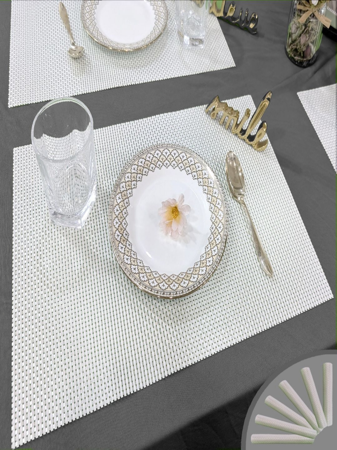 Good Vibes Set of 6 White Textured Anti-Skid Table Placemats