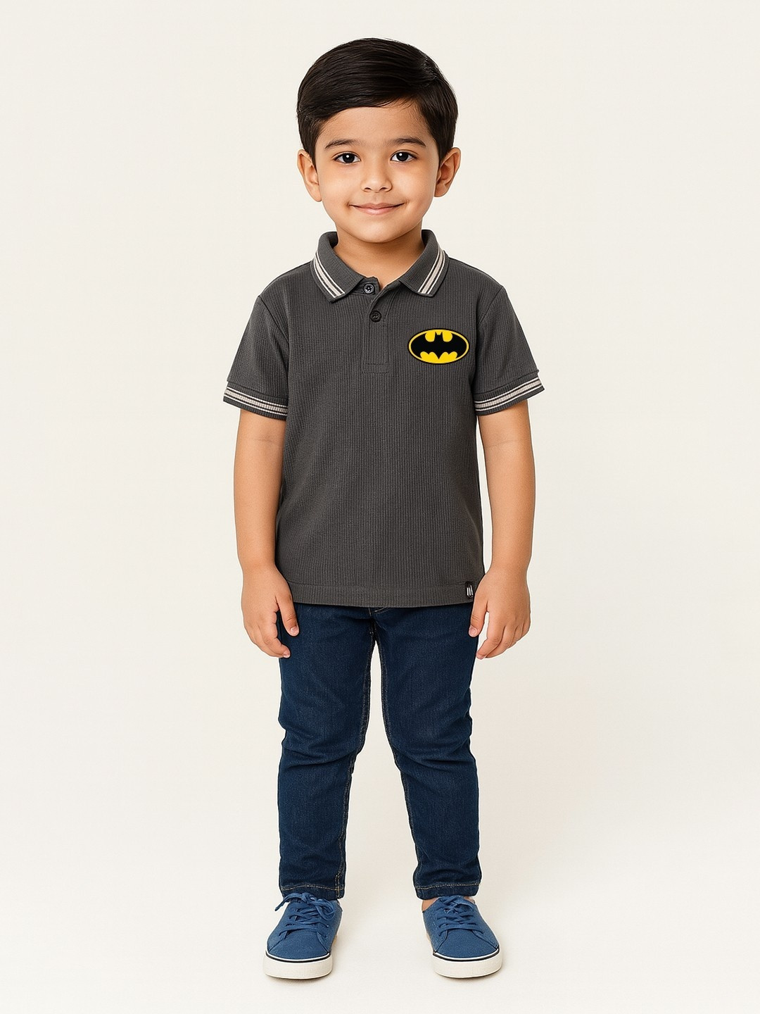 YK X Minute Mirth Boys Batman Applique Polo Collar T-shirt