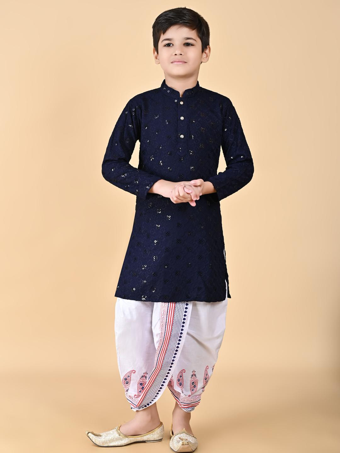 AHLAN APPARELS Boys Navy Blue Viscose Rayon Kurta Sets