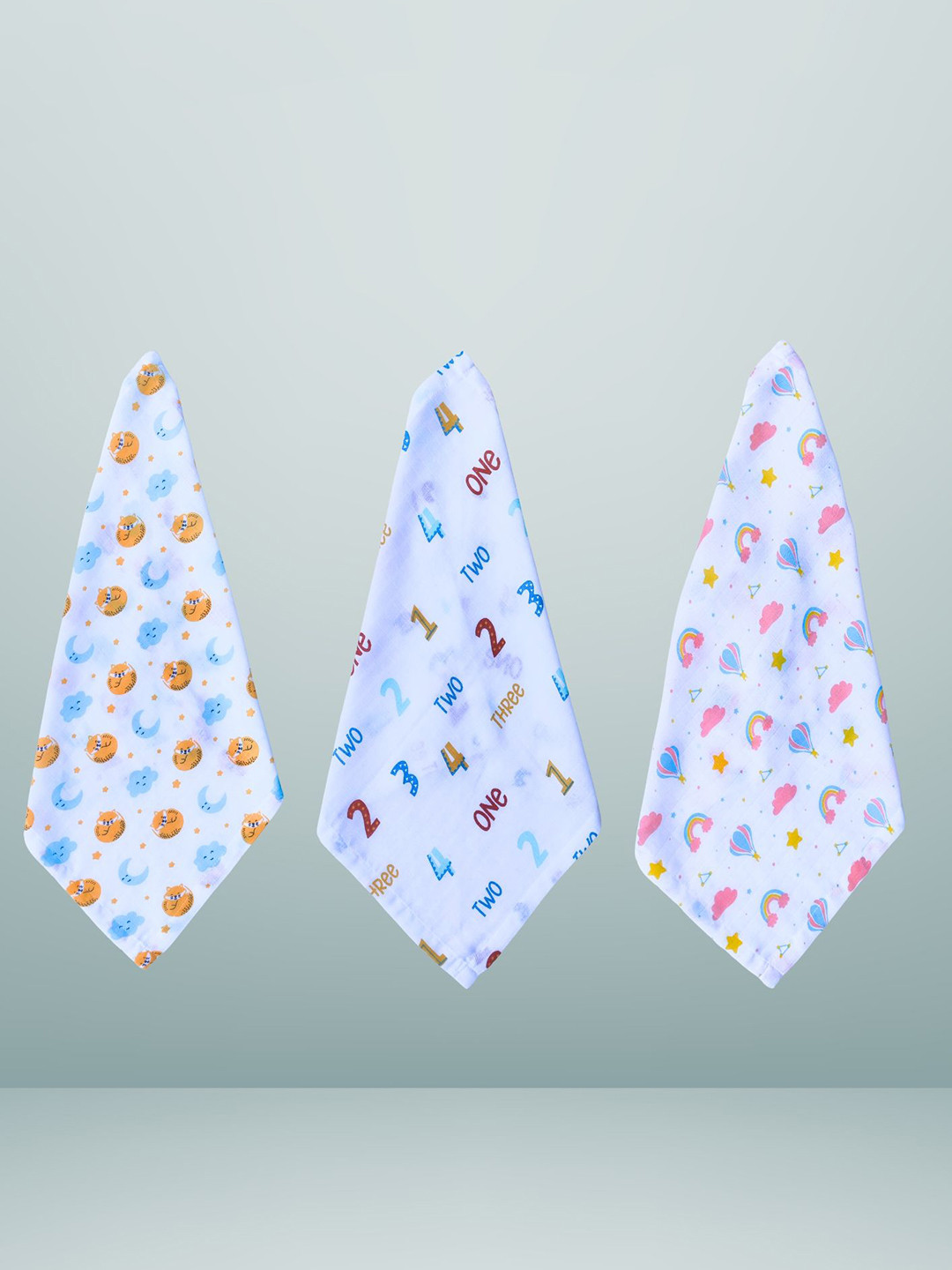 BAESD Kids Set Of 3 Printed Organic Muslin Cotton Baby Wash Cloths