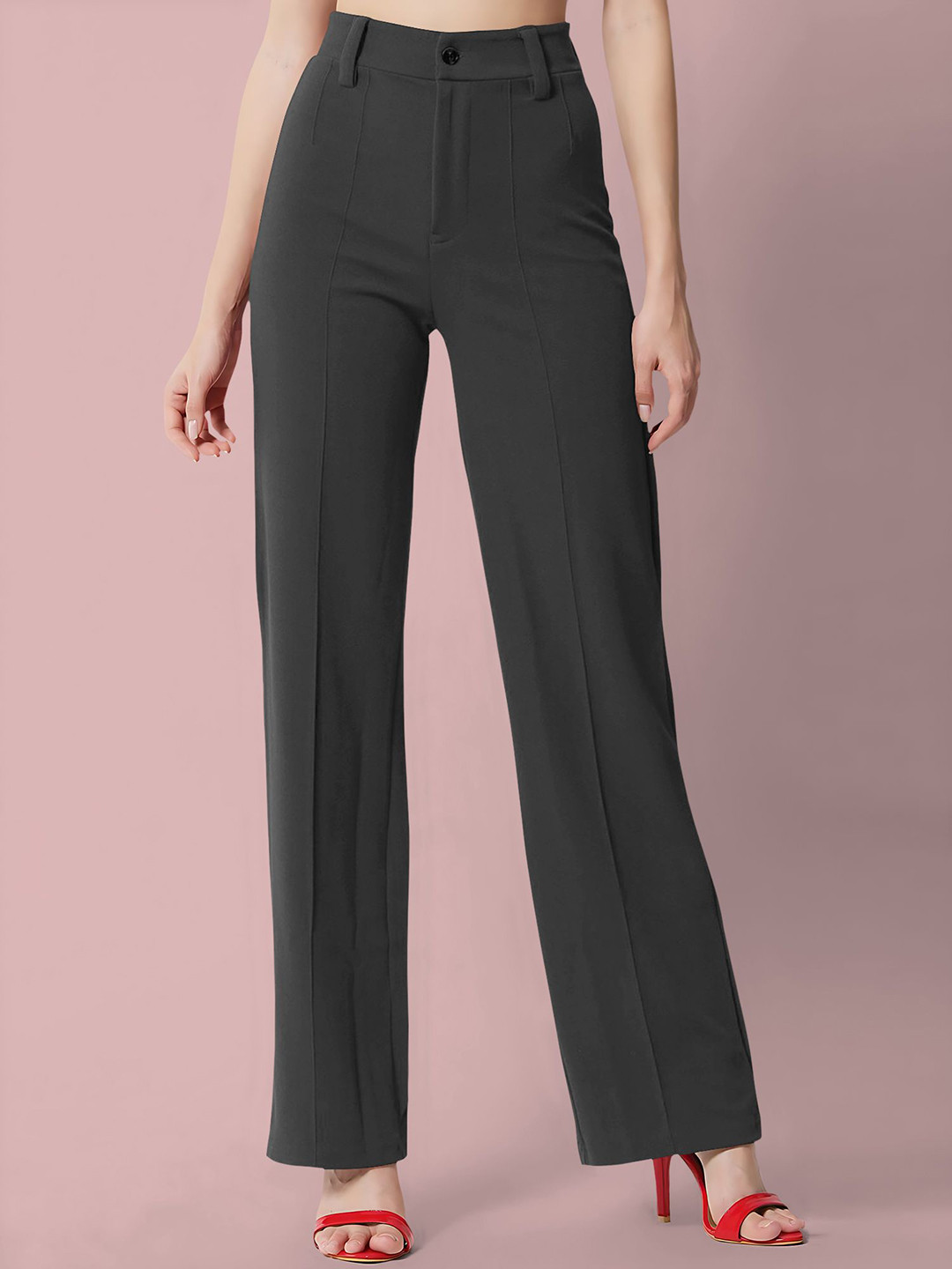 Dream Beauty Fashion Women Straight Fit High-Rise Easy Wash Pleated Trousers