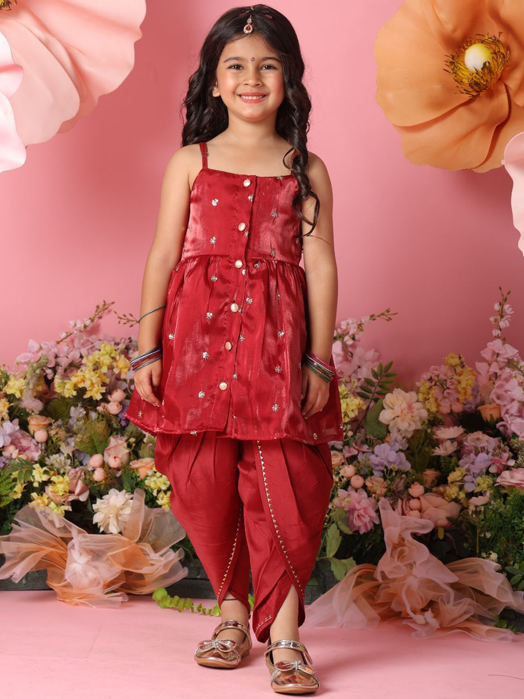 SAKA DESIGNS Girls Solid A-Line Kurta with Dhoti Pants