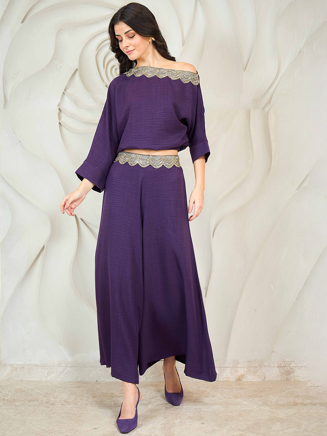 Shally Bhasin by Athena Embellished Top & Palazzos Co-Ord Set