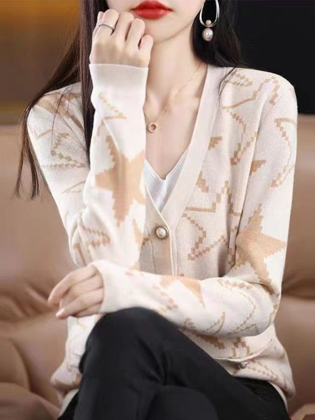 StyleCast Star Pattern V-Neck Cardigan