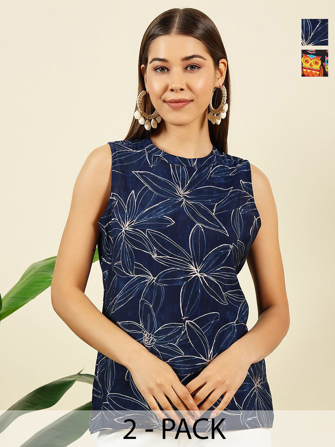 THE FAB FACTORY Women Pack Of 2 Graphic Printed Sleeveless Top
