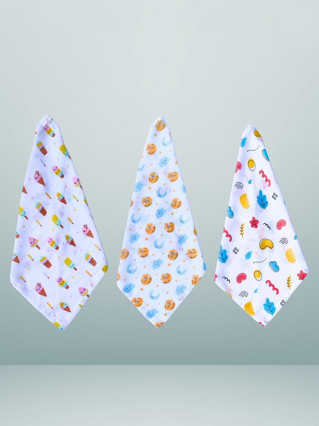 BAESD Kids Set of 3 Washcloths Organic Muslin with Sweet Prints