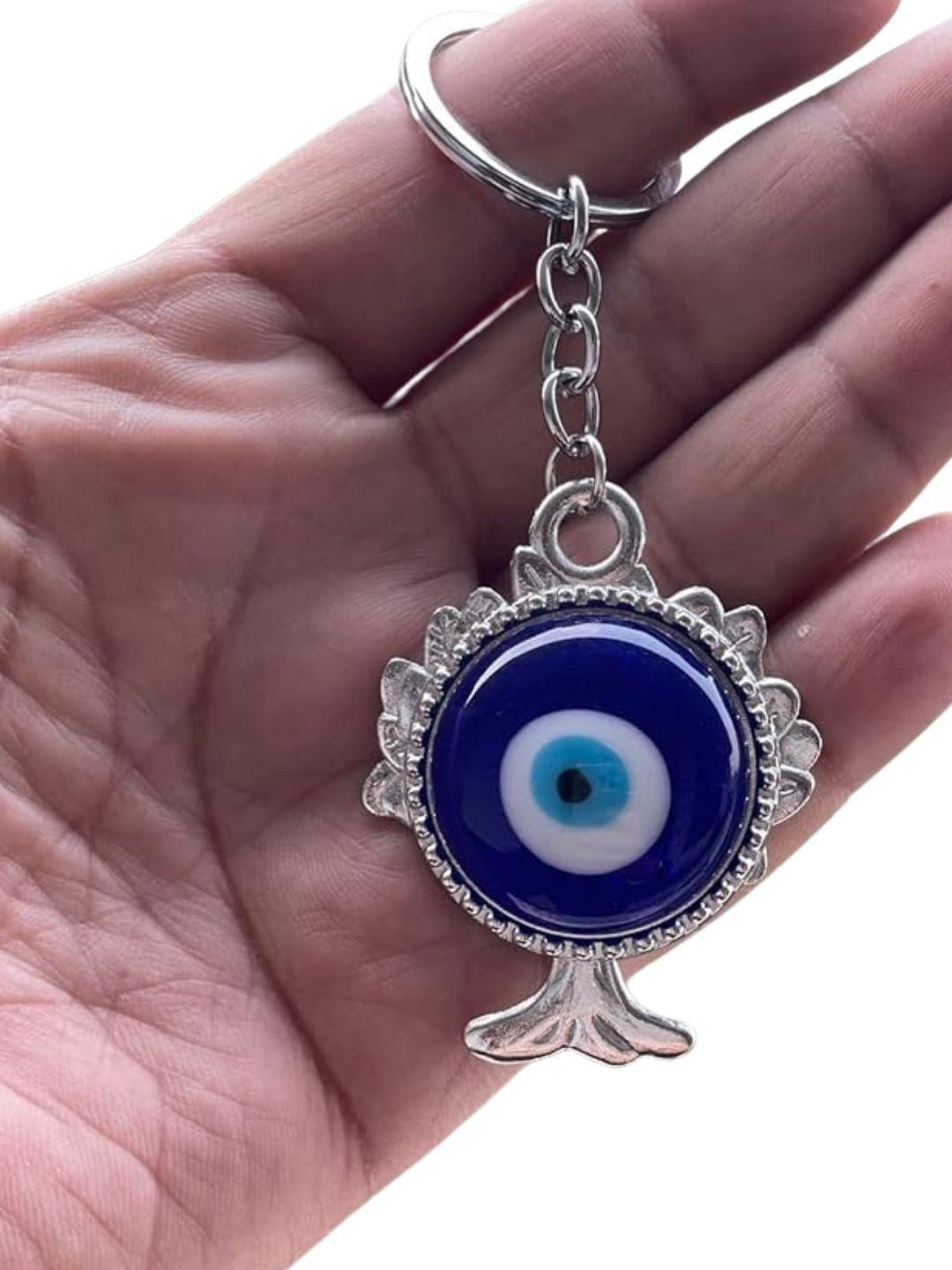 BLUE BEADS Silver-Tone & Blue Evil Eye Key chain