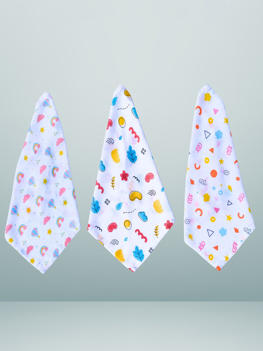 BAESD Kids Set Of 3 Baby Conversational Printed Washcloths Organic Muslin