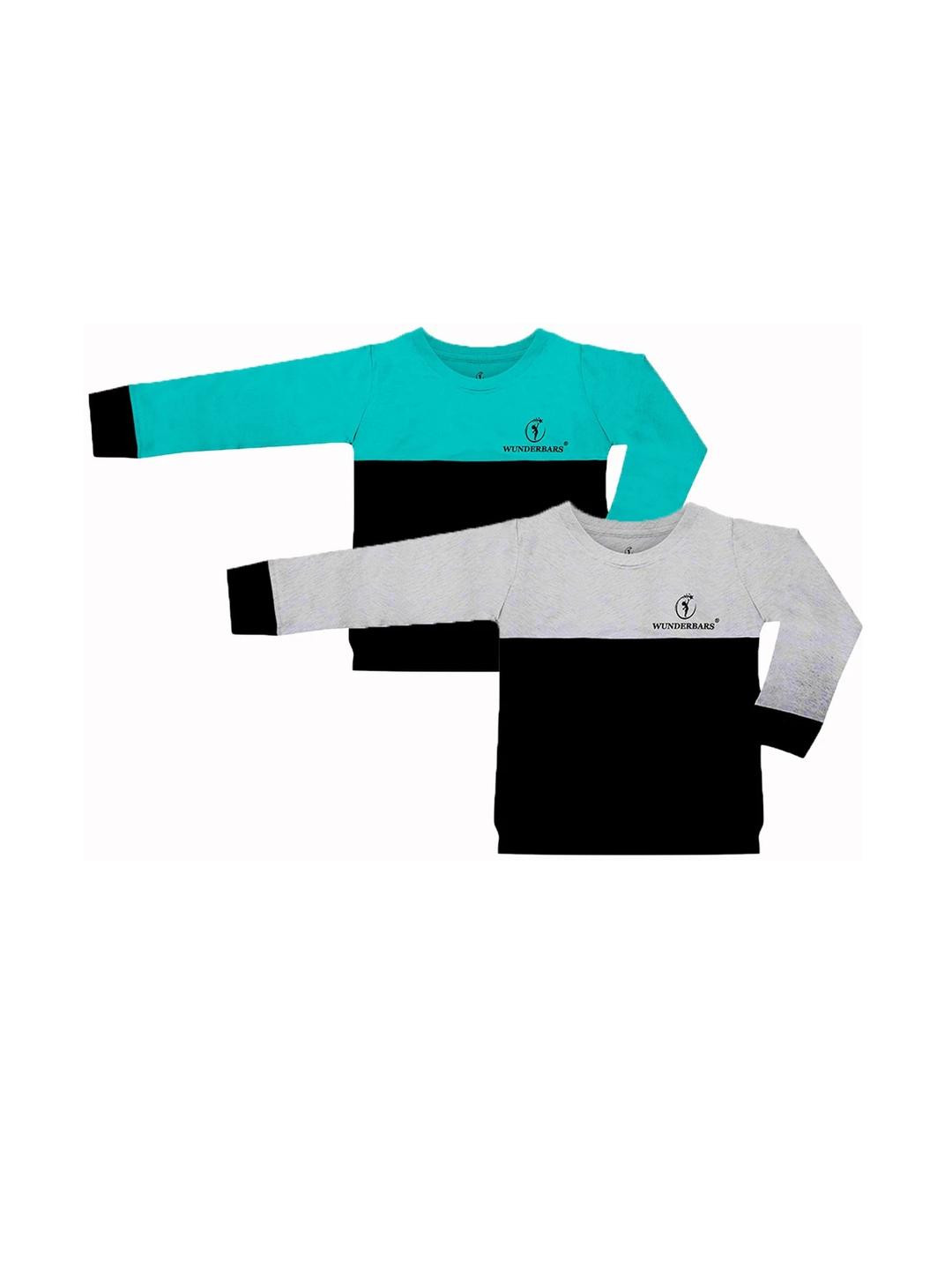 Wunderbars Kids Pack Of 2 Colourblocked Cotton T-shirts