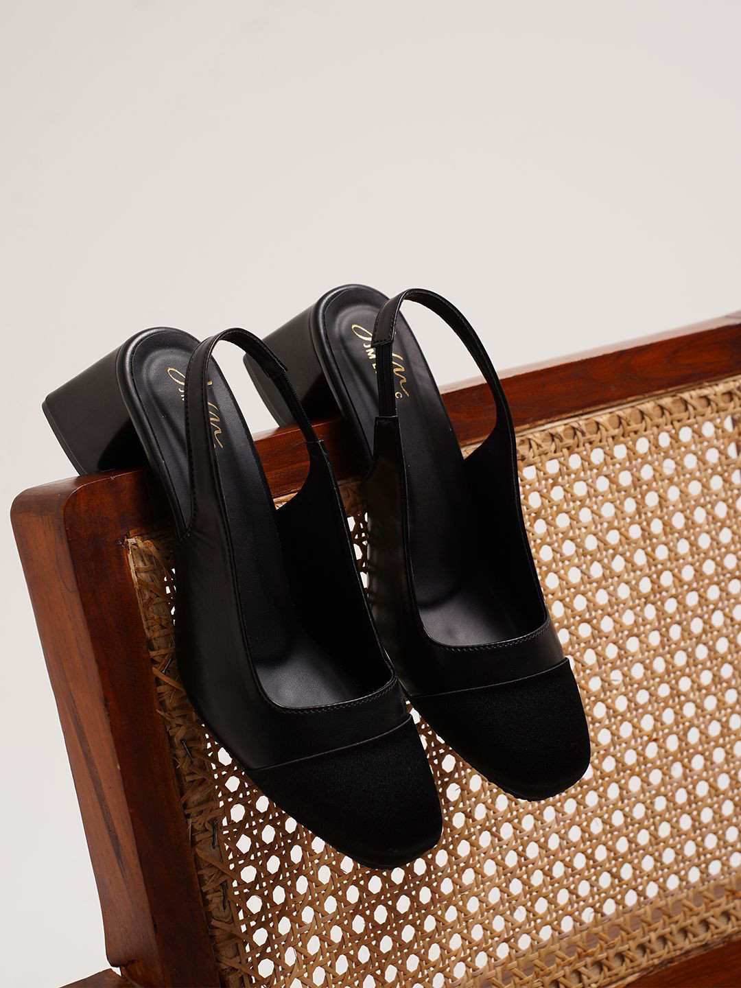 JM Looks women Two-Tone Slingback Block Heel Pumps