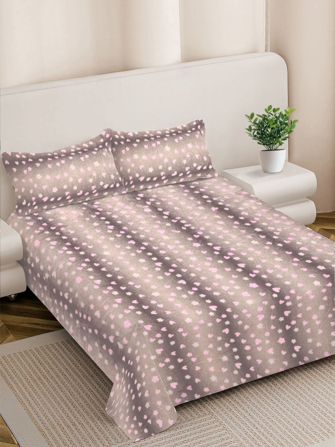 FABINALIV Beige & Brown Abstract Woollen 300 TC Double King Bedsheet Set-2.50mX2.25m