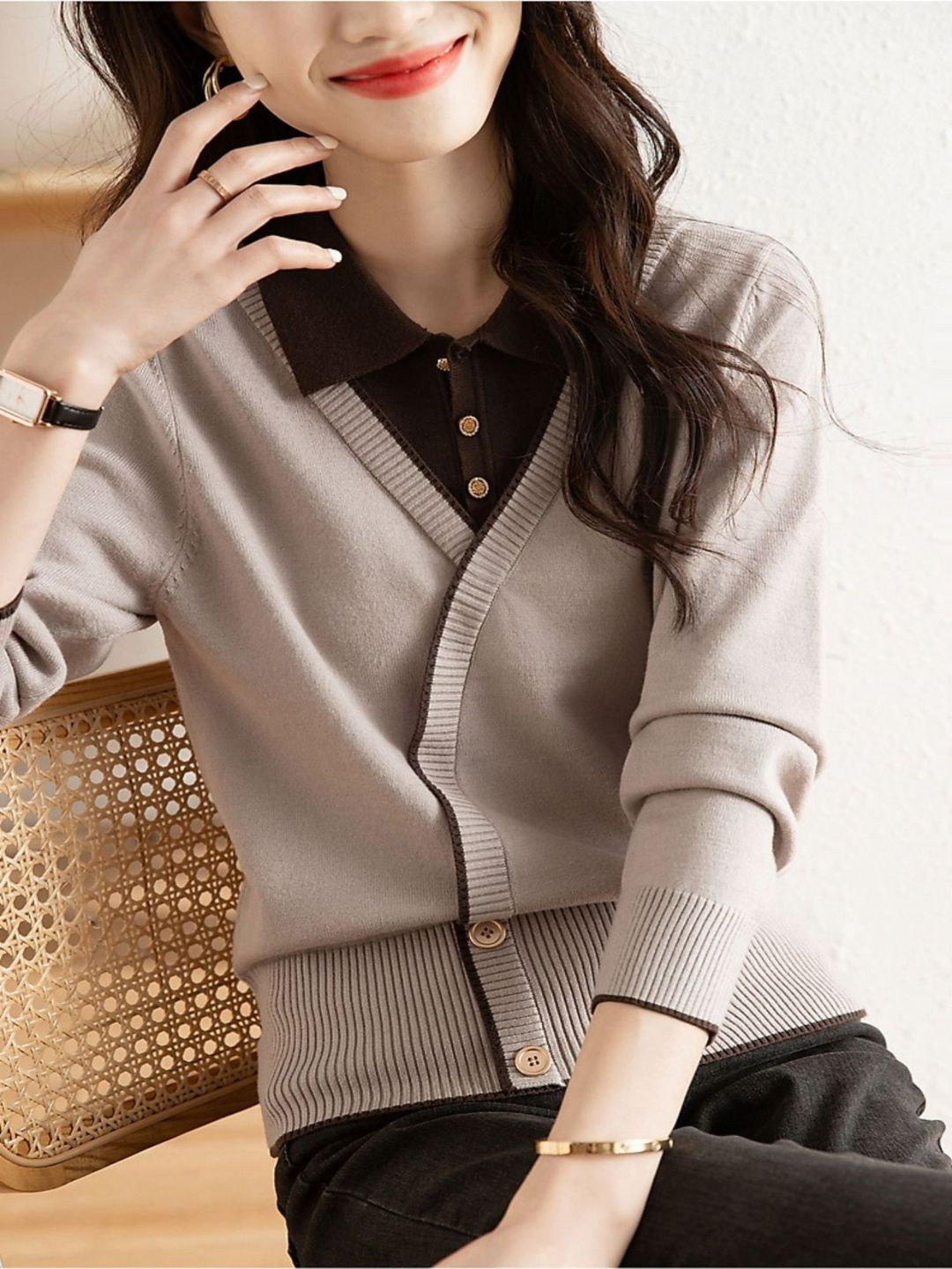 StyleCast Women Button-Front Cardigan With Polo Collar Detail