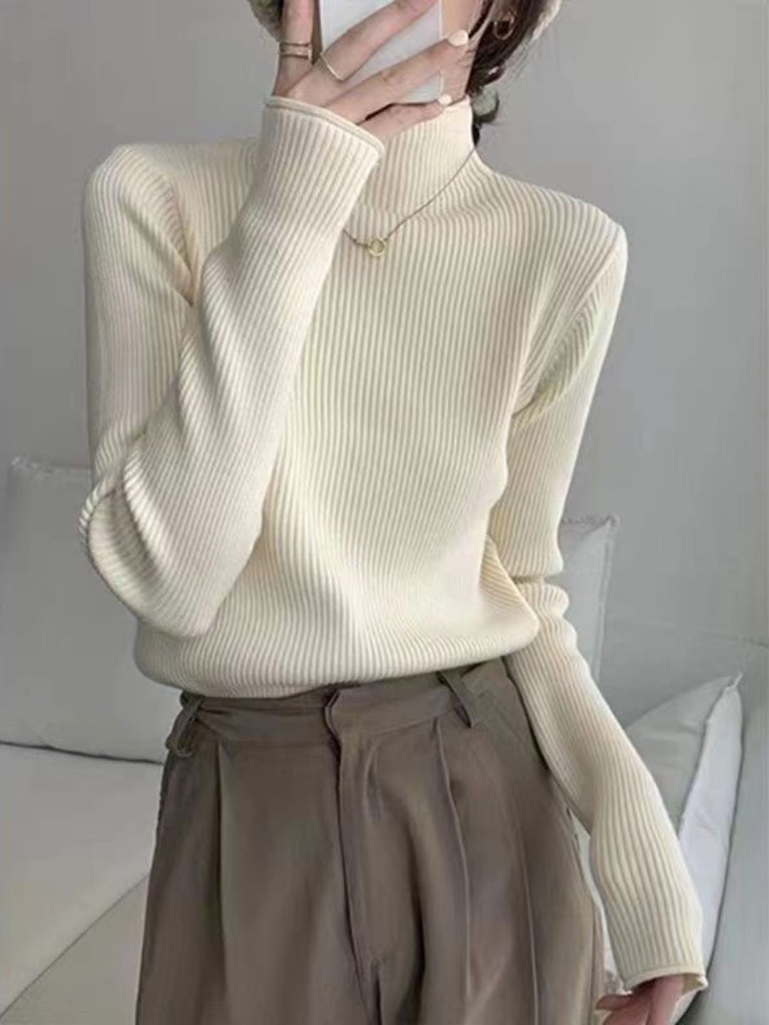 StyleCast Women Ribbed Knit Mock Neck Sweater