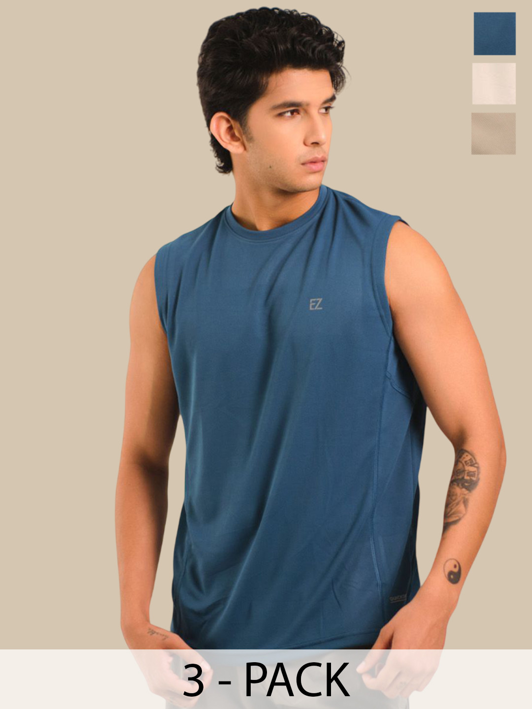 EAZY Pack Of 3 Round Neck Dry-Fit Tank Vests EZ_QDRN_WHITE_BLUEC_PGREY_S