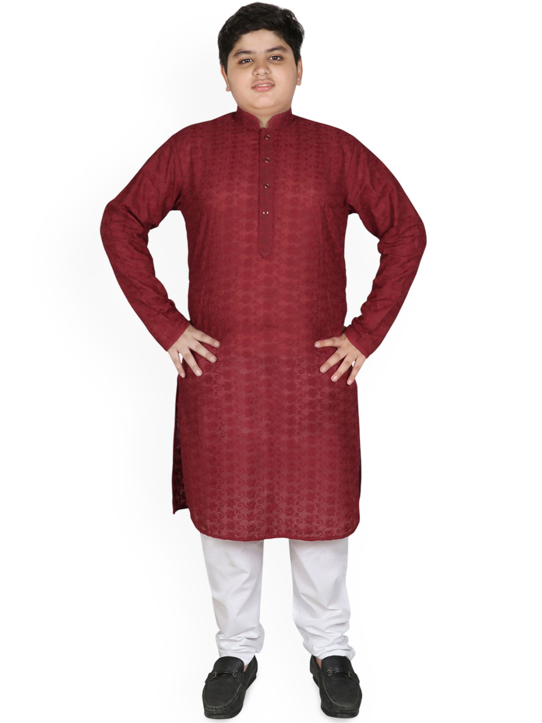 SG YUVRAJ Boys Plus Size Floral Embroidered Kurta with Churidar