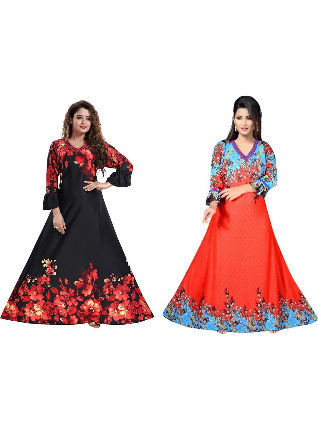 PURSA Pack of 2 Multicoloured Maxi Nightdress