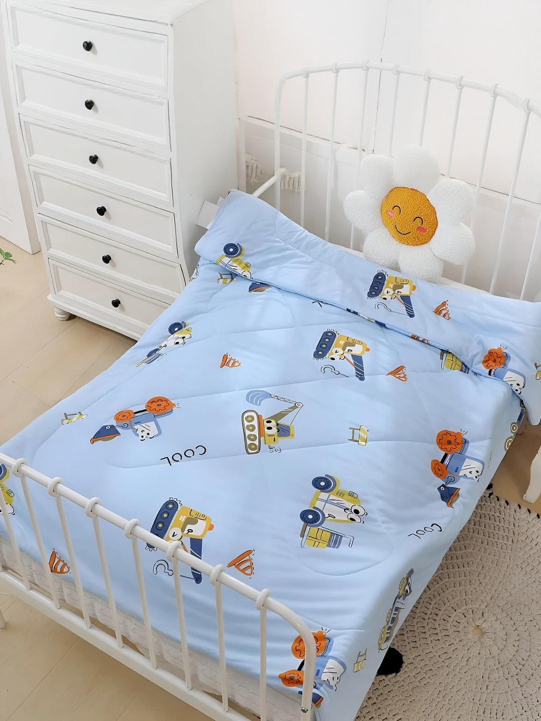 Baby Station 350 GSM Blue Cartoon Characters Blanket
